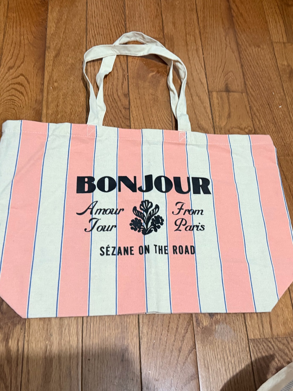 Sezane Striped Canvas Tote - Pink & White